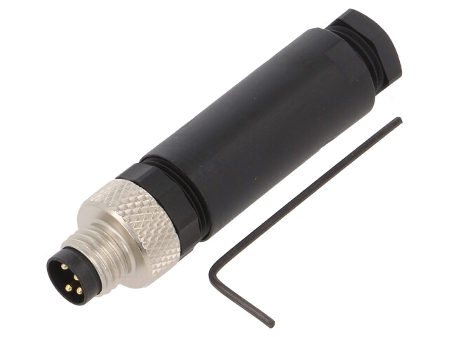 Connector: M8; mannelijk; PIN: 4; recht; voor draad; stekker; 4A Connector: M8; mannelijk; PIN: 4; recht; voor draad; stekker; 4A